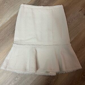 Gorgeous Y2K Cream Color Wool/Rayon Blend midi Skirt with Fringe Trim Size 8